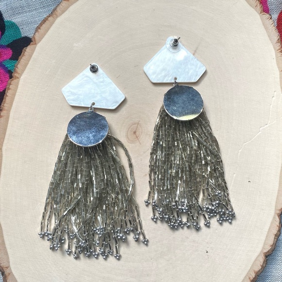 Anthropologie Bead Tassel Statement Earrings - Picture 7 of 13